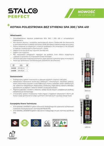 Kotwa poliestrowa bez styrenu 410 ml (1/12) STALCO PERFECT