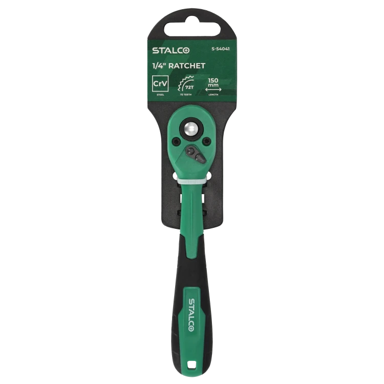 Grzechotka odgięta z powłoką kompozytową 1/4” 72 zęby 150 mm STALCO